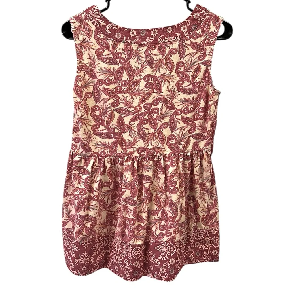 One World Cotton Paisley Print Sleeveless Embellished Tunic Top Blouse Womens S